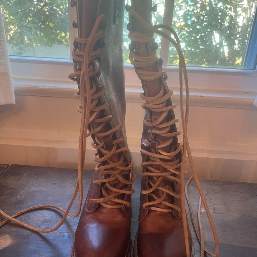 Free Bird Brown Lace Up Boots with Tall Shaft and Intricate Lacing